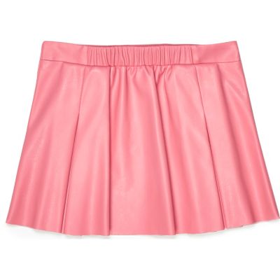 Mini girls pink leather-look skater skirt